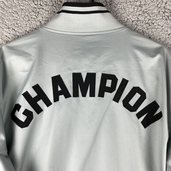Champion Varsity Track Jacket SpellOut Retro Vintage Gray Silver Mens size large - Picture 9 of 14